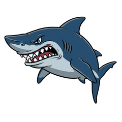 Cartoon Illustration of an Angry Great White Shark with Sharp Teeth