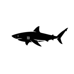 Black Shark Silhouette Swimming in the Ocean on White Background
