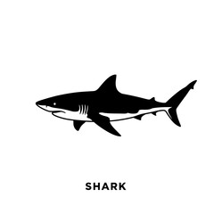 Simple black and white vector illustration of a shark swimming in the ocean