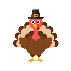 Cartoon Turkey Wearing a Pilgrim Hat for Thanksgiving Day Celebration