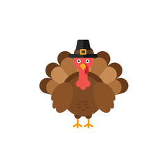 Cartoon Turkey Wearing Pilgrim Hat for Thanksgiving Day Celebration Illustration