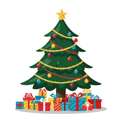 Festive Christmas Tree with Gifts Illustration for Holiday Season Celebration