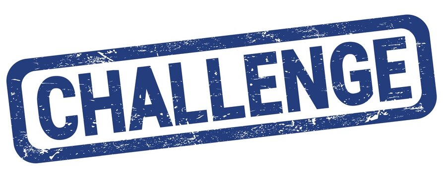 CHALLENGE text written on blue rectangle stamp.