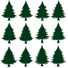 Christmas tree silhouette pattern in dark green on a white background