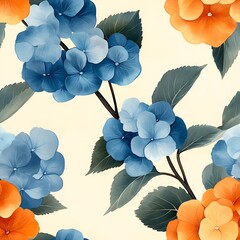 Hydrangea Flower Seamless Pattern. Generative AI