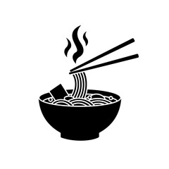 Ramen bowl silhouette with chopsticks and steam Asian food illustration