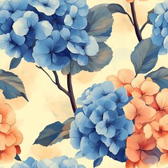 Hydrangea Flower Seamless Pattern. Generative AI