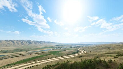 Scenic rural landscape under blue sky