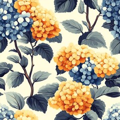 Hydrangea Flower Seamless Pattern. Generative AI