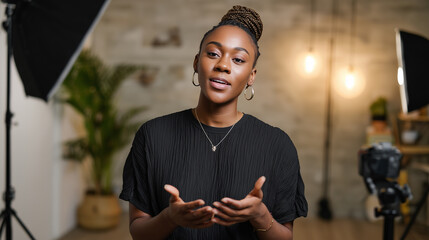 Woman Recording Product Pitch Video for Crowdfunding Campaign