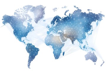 Digital World Map with Blue Tones and Data Grid Overlay