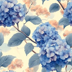 Hydrangea Flower Seamless Pattern. Generative AI