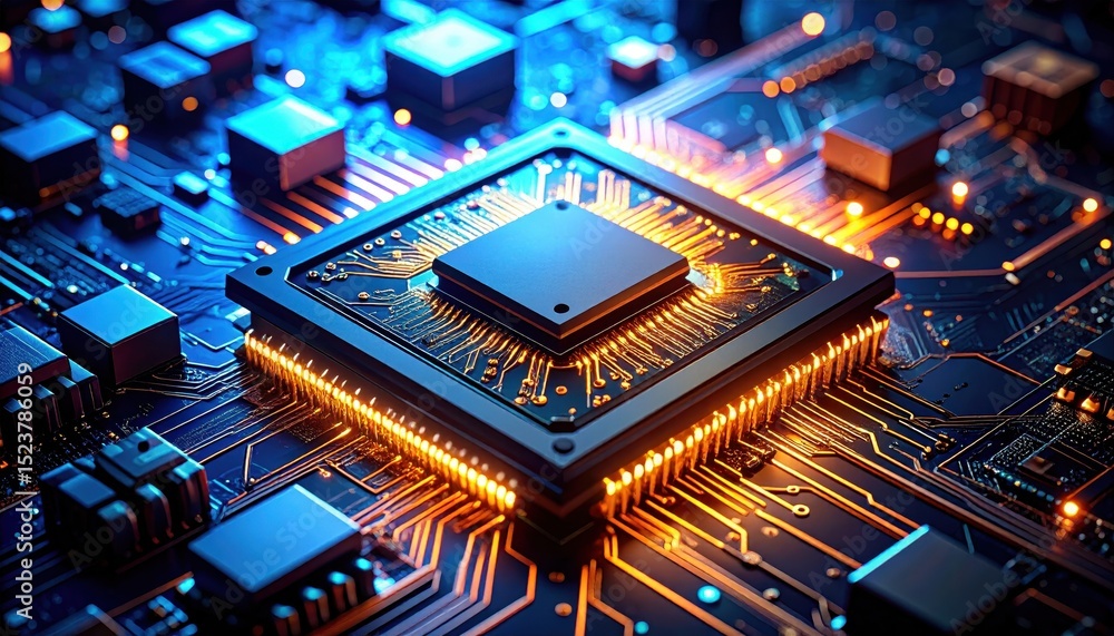 Poster integrated circuit displays intricate network of connections and pathways.