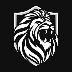 lion head logo, vector illustration of lion head in shield, good for company logo