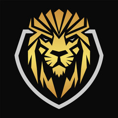 lion head logo, vector illustration of lion head in shield, good for company logo