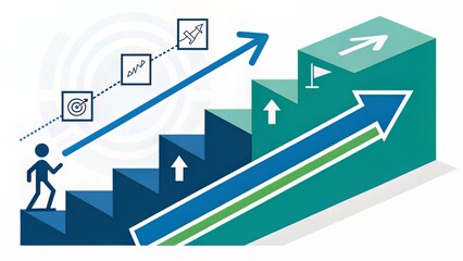 Abstract Motion Arrows on Steps Representing Milestones in Career or Business