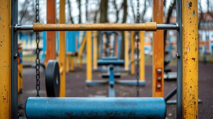 Outdoor gym with chest press and lat pulldown is in a playground in Kedainiai, Lithuania. Photo taken May 23, 2025 at 4:23 PM.
