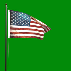 American flag  isolated on green background