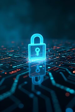 Cybersecurity Concept with Digital Lock and Code