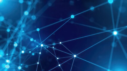 Obraz premium Abstract Connected Dots and Lines Network Background with Glowing Nodes in Deep Blue Tones