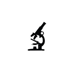 Silhouette of a microscope with a classic angled eyepiece on white background