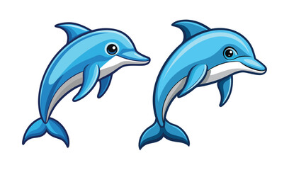 Fototapeta premium Photo of two playful blue dolphins leap joyfully, isolated on white background