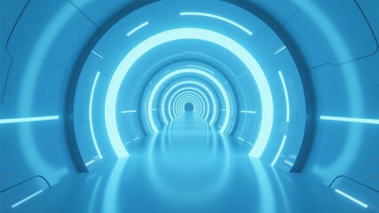 Futuristic Blue Tunnel with Circular Light Patterns