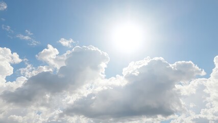 A Bright and Serene Sky View with Fluffy White Clouds Floating Underneath a Radiant Sunlight