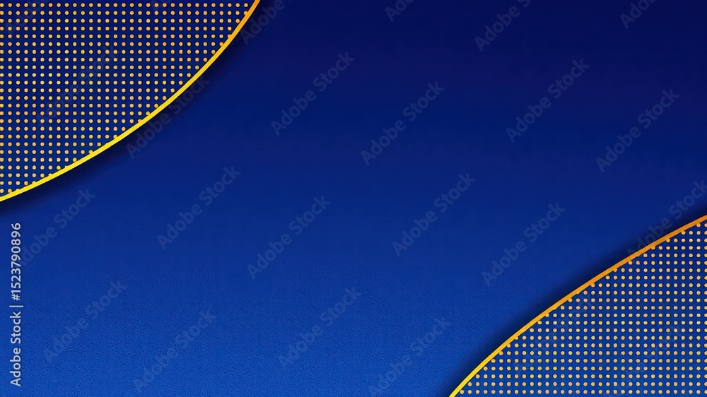 Poster elegant blue backdrop with golden circular patterned accents in opposing corners, creating a luxurio