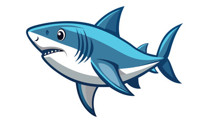 Naklejka premium Photo of a playful cartoon great white shark, isolated on white background, swims with a cheerful expression