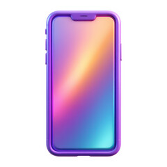 3D smartphone icon with holographic neon colors. Isolated blank phone sign as a design element