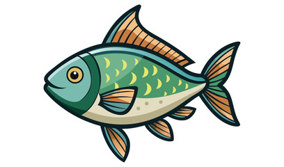 Naklejka premium Photo of a vibrant teal and orange fish, isolated on white background, swims with stylized fins and scales