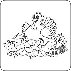 Thanksgiving Turkey on Pumpkin Pile Coloring Page