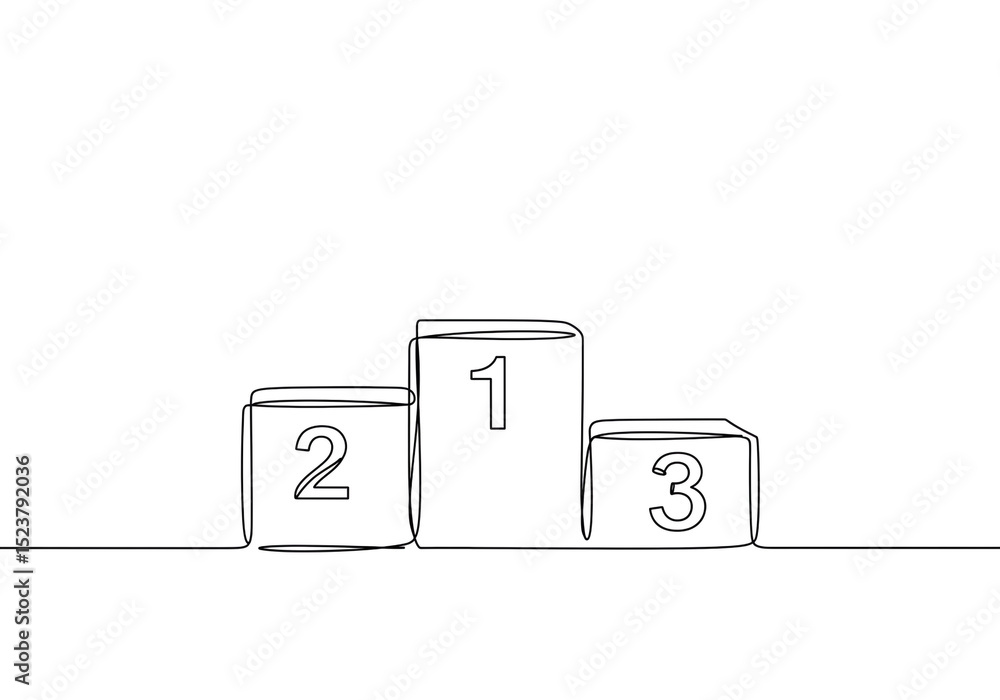 Poster continuous line drawing of a winner podium with numbers one two and three in minimalist style art