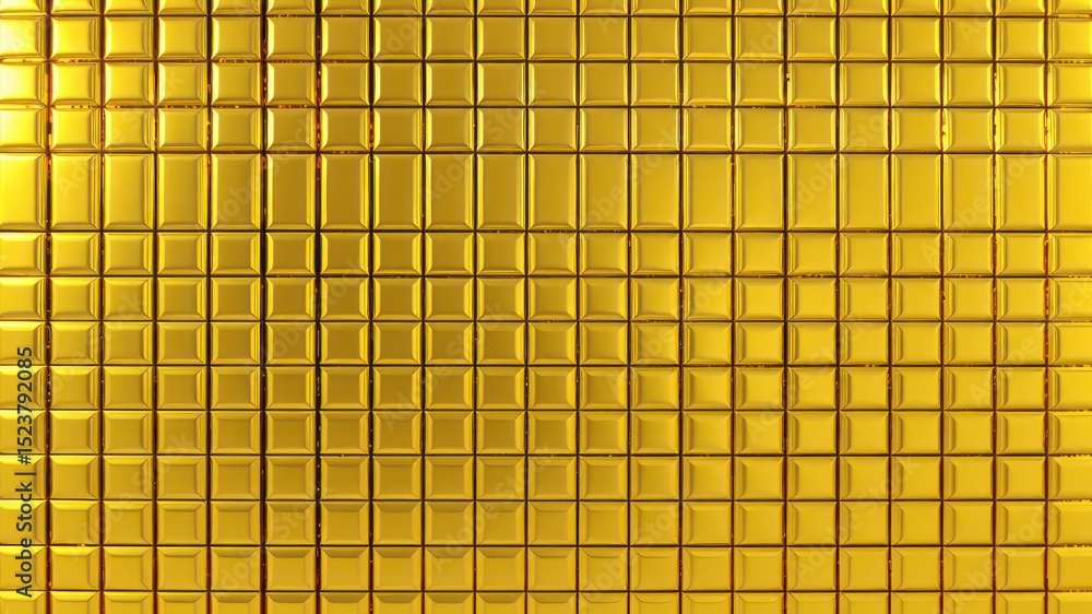 Poster golden rectangles meticulously arranged in a structured pattern, reflecting bright light and creatin