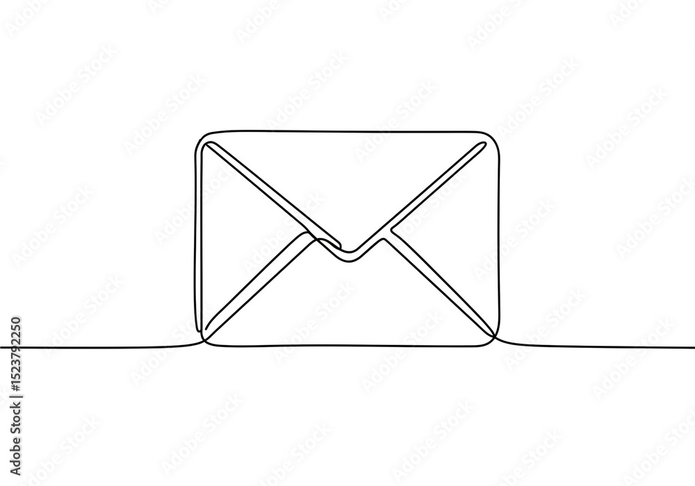 Poster a single line drawing of a sealed envelope on a white background in a minimalist style design art