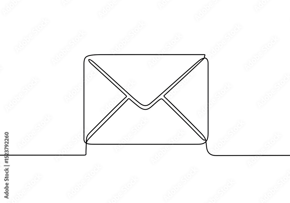 Aufkleber single continuous line drawing of an envelope on a white background in a minimalist style art form