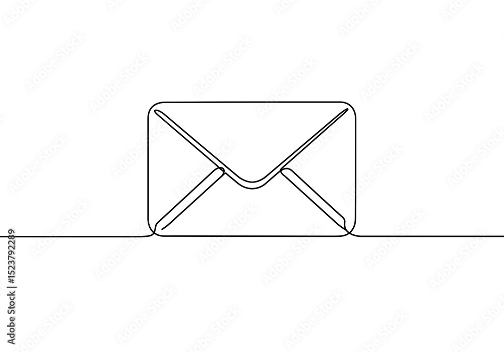 Aufkleber a single continuous line drawing of a closed envelope on a white background in minimalist style