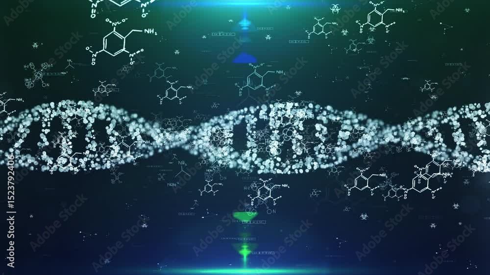 Poster dna helix molecular structure animation with chemical formulas