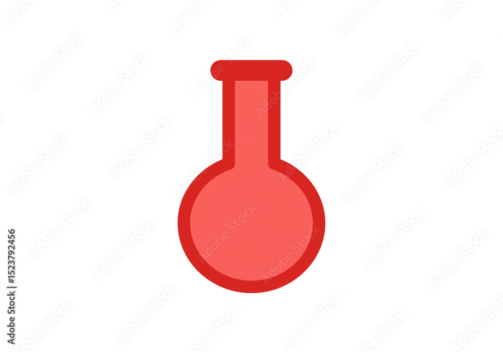 Poster a simple red flask with a round bottom and a short neck on a plain white background illustration