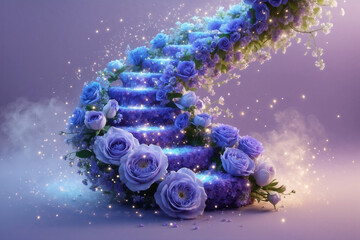 Enchanted purple floral staircase with glowing blooms and dreamy steps in a magical fantasy setting.