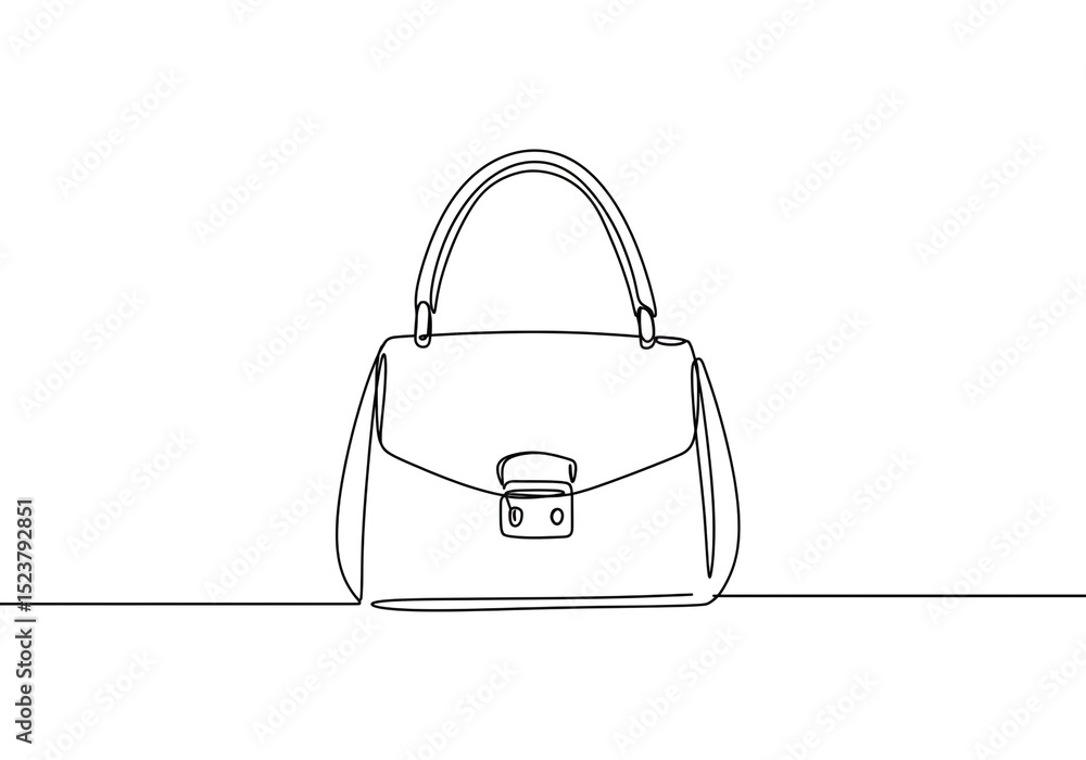Poster continuous line drawing of a handbag with a handle and a clasp on a white background art design