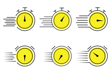 Fast time icon set. Fast stopwatch. Timer linear icon. Stopwatch icon set, Timer, clock.