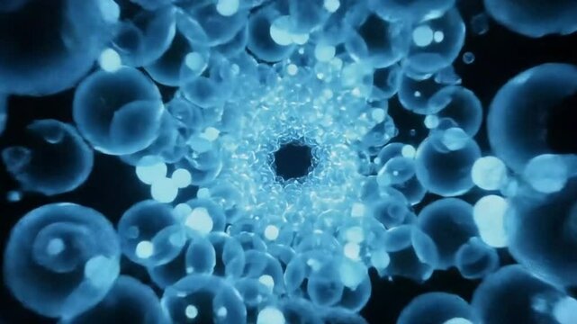 Seamless looping blue bubbles tunnel corridor.  Generative AI.