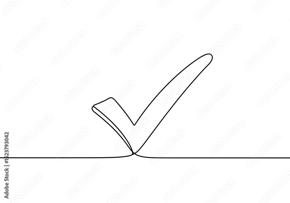 Aufkleber a single continuous line drawing of a check mark on a white background in a minimalist style art