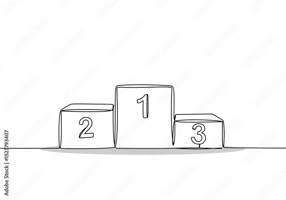 Poster a minimalistic line drawing of a podium with numbers one two and three on a white background