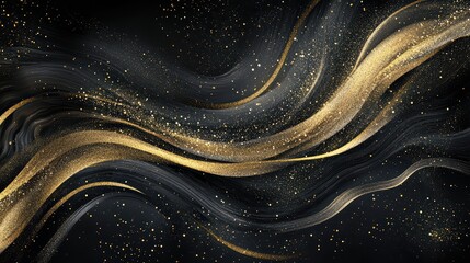 Abstract Gold Swirls on Dark Background.