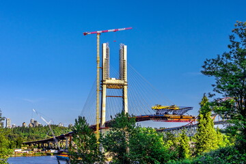 Construction of a new bridge over the Fraser River from New Westminster City to Surrey City. Near the old Patullo Bridge