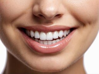 Naklejka premium beautiful cute smile with very clean perfect teeth. chin, nose and mouth visible