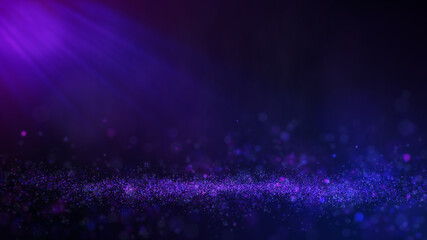 Futuristic Cyberpunk Spotlight Over Particle Floor, Purple & Blue Neon Light beam